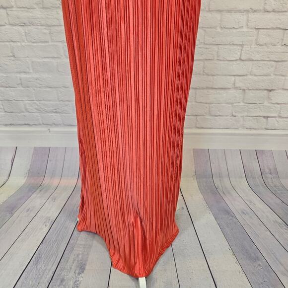 E Boston Proper Orange Plisse Pleated Halter Maxi Dress Womens Size L Rope Flowy - Picture 11 of 13